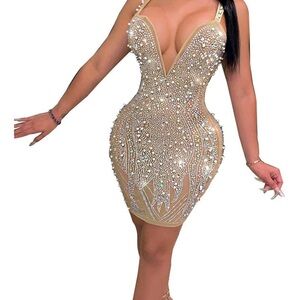 Nude  rhinestone bodycon dress